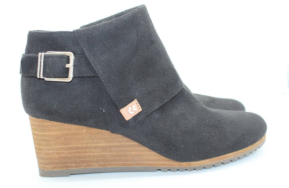 Dr. Scholls Black Suede Casual Fall Comfort Stylish Ankle Wedge Booties Size 7.5